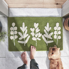 Honlakerx Green Leaves Flocking Bath Mat Non-slip