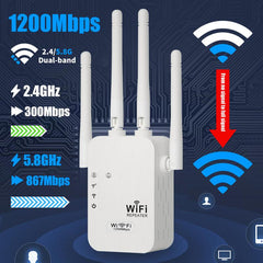 🎁Laatste dag aanbieding 49% 🔥WiFi-versterker 2025, 1200 Mbps dual-band (5 GHz/2,4 GHz) signaalversterker, dekt 930 m² en 50 apparaten, repeater met ethernetpoort voor thuis, cadeaus
