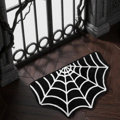 15.7 X 23.6 Inch Halloween Decor Spider Web Bath Mat For Bathroom, Gothic Cute Halloween Decoration Black White Half Circle Bath Mat Non Slip Cashmere Bath Rug Bathroom Mat Plush Shower Rugs