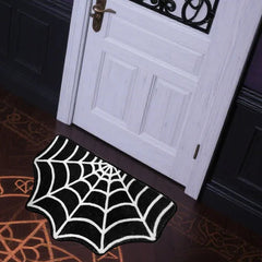 15.7 X 23.6 Inch Halloween Decor Spider Web Bath Mat For Bathroom, Gothic Cute Halloween Decoration Black White Half Circle Bath Mat Non Slip Cashmere Bath Rug Bathroom Mat Plush Shower Rugs