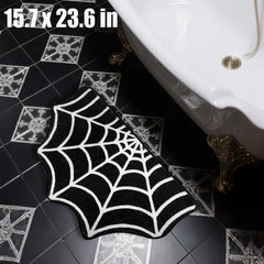 15.7 X 23.6 Inch Halloween Decor Spider Web Bath Mat For Bathroom, Gothic Cute Halloween Decoration Black White Half Circle Bath Mat Non Slip Cashmere Bath Rug Bathroom Mat Plush Shower Rugs