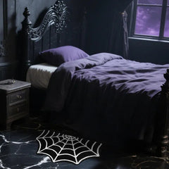 15.7 X 23.6 Inch Halloween Decor Spider Web Bath Mat For Bathroom, Gothic Cute Halloween Decoration Black White Half Circle Bath Mat Non Slip Cashmere Bath Rug Bathroom Mat Plush Shower Rugs