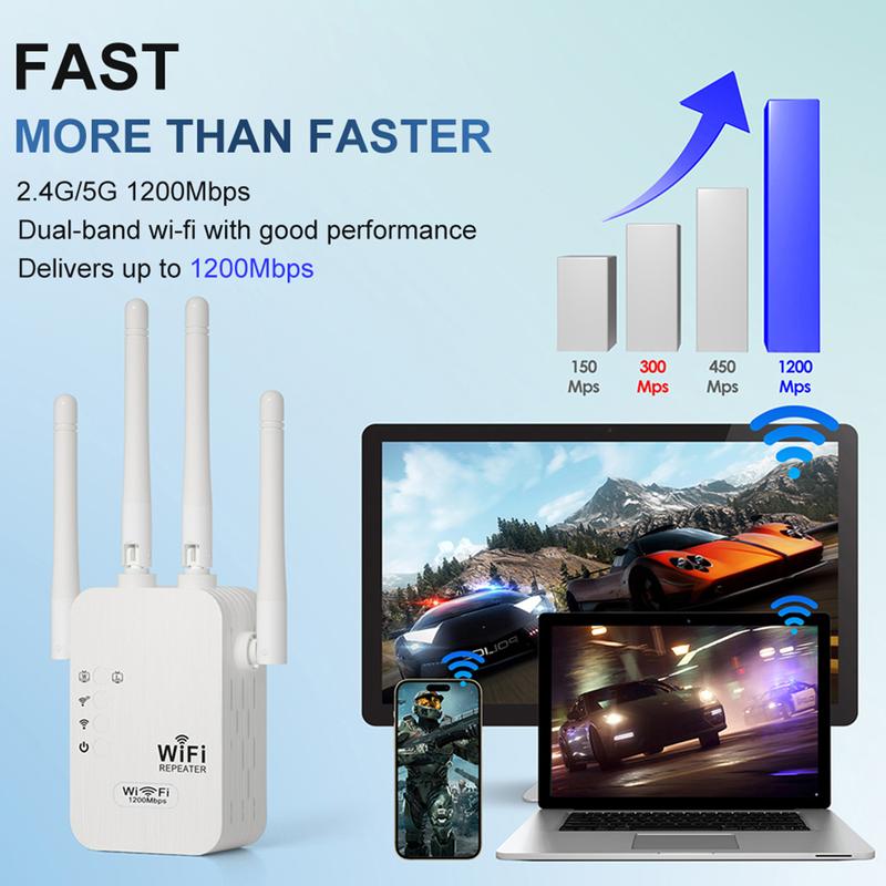 🎁النتيجة النهائية 49% 🔥محول إشارة WiFi 2025، 1200 ميجابت في الثانية ثنائي النطاق (5 جيجاهرتز/2,4 جيجاهرتز)، مساحة 930 مترًا مربعًا و50 جهازًا، مكرر مع منفذ إيثرنت للخميس، هدايا
