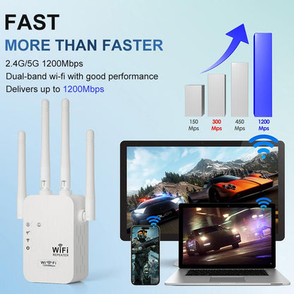 🎁النتيجة النهائية 49% 🔥محول إشارة WiFi 2025، 1200 ميجابت في الثانية ثنائي النطاق (5 جيجاهرتز/2,4 جيجاهرتز)، مساحة 930 مترًا مربعًا و50 جهازًا، مكرر مع منفذ إيثرنت للخميس، هدايا