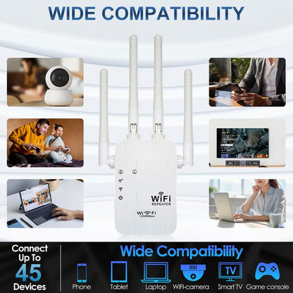 🎁النتيجة النهائية 49% 🔥محول إشارة WiFi 2025، 1200 ميجابت في الثانية ثنائي النطاق (5 جيجاهرتز/2,4 جيجاهرتز)، مساحة 930 مترًا مربعًا و50 جهازًا، مكرر مع منفذ إيثرنت للخميس، هدايا