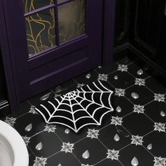 15.7 X 23.6 Inch Halloween Decor Spider Web Bath Mat For Bathroom, Gothic Cute Halloween Decoration Black White Half Circle Bath Mat Non Slip Cashmere Bath Rug Bathroom Mat Plush Shower Rugs