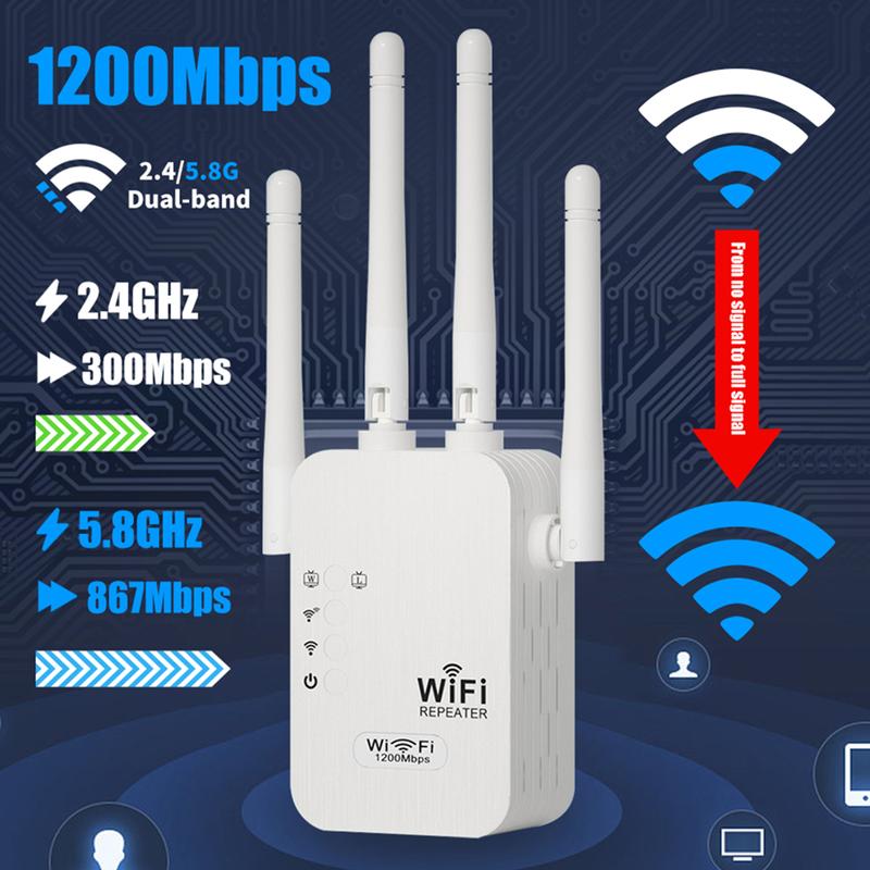 🎁النتيجة النهائية 49% 🔥محول إشارة WiFi 2025، 1200 ميجابت في الثانية ثنائي النطاق (5 جيجاهرتز/2,4 جيجاهرتز)، مساحة 930 مترًا مربعًا و50 جهازًا، مكرر مع منفذ إيثرنت للخميس، هدايا