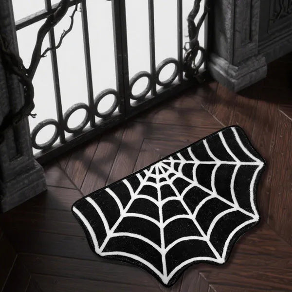 15.7 X 23.6 Inch Halloween Decor Spider Web Bath Mat For Bathroom, Gothic Cute Halloween Decoration Black White Half Circle Bath Mat Non Slip Cashmere Bath Rug Bathroom Mat Plush Shower Rugs