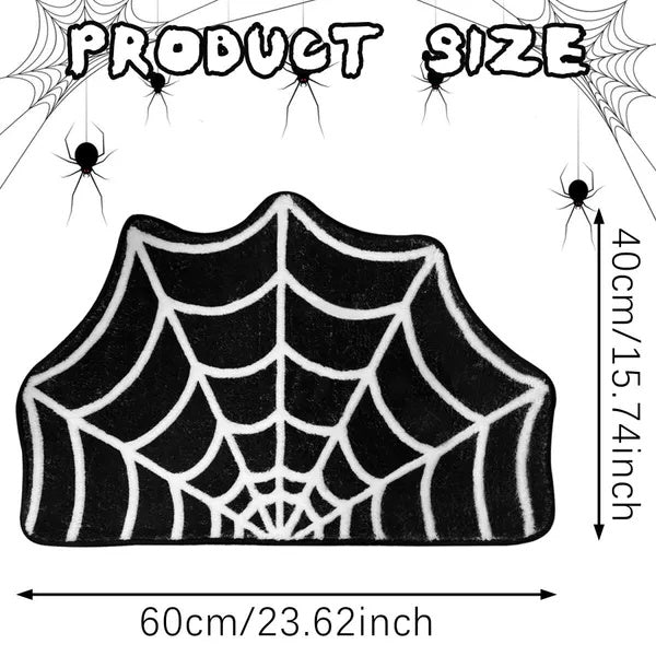 15.7 X 23.6 Inch Halloween Decor Spider Web Bath Mat For Bathroom, Gothic Cute Halloween Decoration Black White Half Circle Bath Mat Non Slip Cashmere Bath Rug Bathroom Mat Plush Shower Rugs