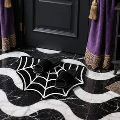 15.7 X 23.6 Inch Halloween Decor Spider Web Bath Mat For Bathroom, Gothic Cute Halloween Decoration Black White Half Circle Bath Mat Non Slip Cashmere Bath Rug Bathroom Mat Plush Shower Rugs
